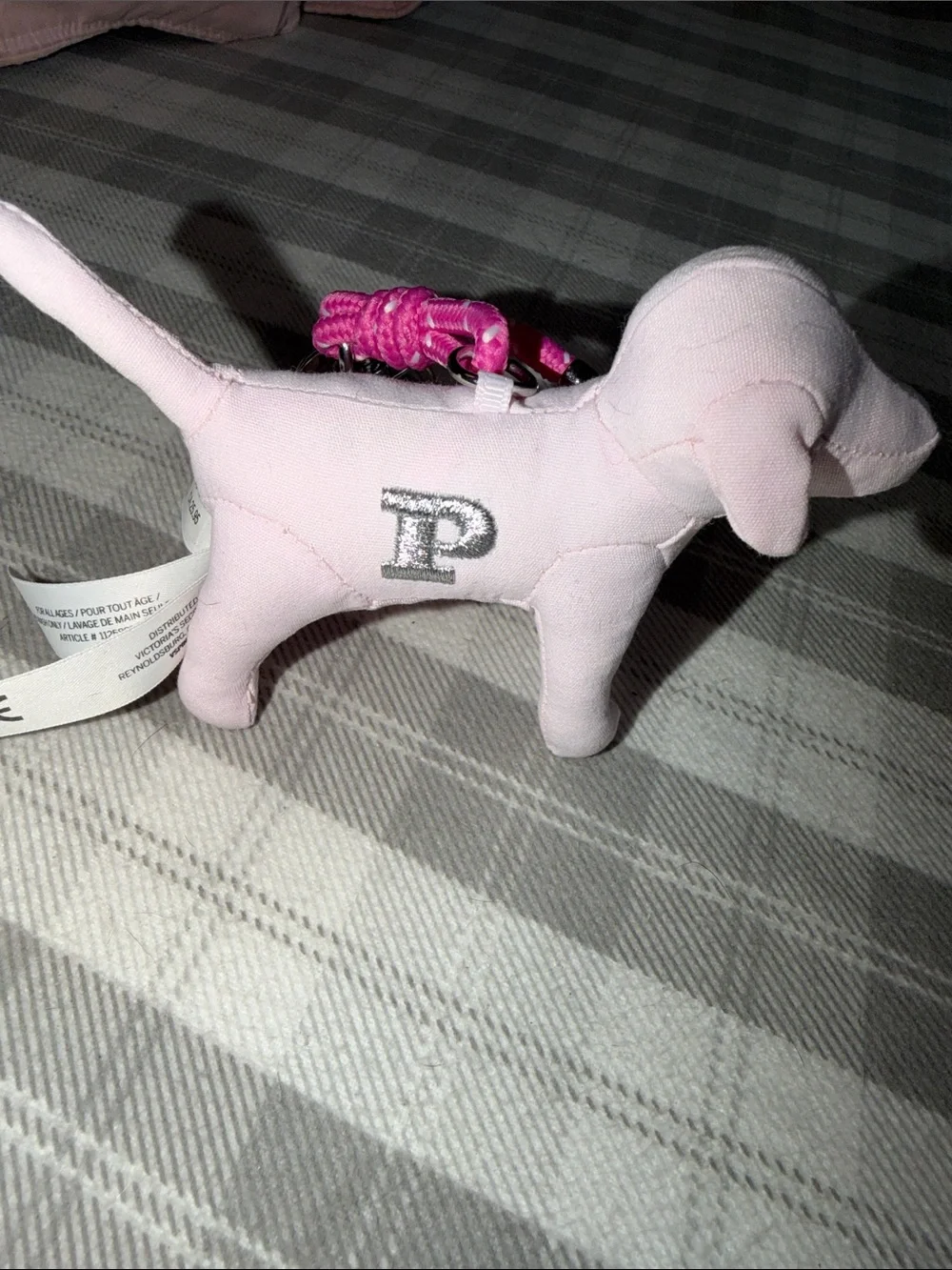 PINK Victoria's Secret Light Pink Plush Dog Keychain with Hot Pink Cord